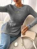 Tiktok's New Round-Neck Open Fork Long-Sleeved Casual Lady's Shirt T-Shirt HZ0108
