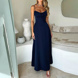 Spring 2025 New Women's Temperament Elegant Solid Color Sling A Dress Dress Dress HZ0108