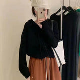 Short Hooded Sweater Cardigan Women Loose Korean Spring And Autumn Lazy Little Man To Wear A Knitted Coat Top HZ0108