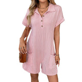 2025 Summer New Collar Button Loose Pocket Short Sleeve Jumpsuit HZ0108
