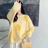 Round-Necked Sweater Women's Autumn And Winter High Sense 2025 New Trendy Fashion Three-Dimensional Flower Nail Bead Knitted Shirt HZ0108