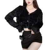Imitation Of Sting Velvet Knitted Jersey Pure Spring And Autumn 2025 New Sweater Coat Women Winter Short Top HZ0108