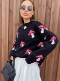 Small Mushroom Print Sweater Women Loose Top Autumn And Winter Leisure Lazy Long-Sleeved Knitted Shirt Woman HZ0108