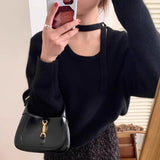 Solid Color Design Feeling Hanging Neck With Low Round Collar Sweater Women In Autumn And Winter Small Man With Soft Knitted Knitted Shirt Woman HZ0108
