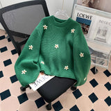 Vintage Embroidery Flower Cover Sweater Women's Autumn And Winter 2025 Women's Loose Lazy Wind High-End Feeling Korean Knitwear HZ0108