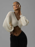 2025 New Fashion Sexy V-Collared Umbilish Short Knitted Sweater HZ0108