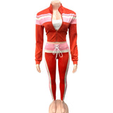Fashion Street Women's Clothing Collics Long Sleeve Zipper Open Shirt Sports Trousers Two Sets HZ0108