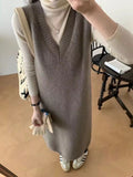 French Autumn And Winter Women's High-End Sweater Coat Women's Vest Vest Skirt Loose Long Knitwear Dress HZ0108