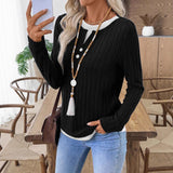 Mid-Winter 2025 New Lady Fake Two Round Collar Button Cover Long-Sleeved T-Shirt HZ0108