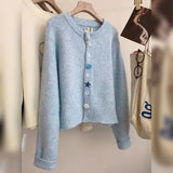 Spring And Autumn 2025 Women's Languid Wind Sweet Soft-Creallow High-End Feeling Heavy-Working Version Of Light Blue Knitted Cardigan Sweater Jacket HZ0108