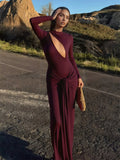 Autumn 2025 New Women's Solid-Colored Long-Sleeved Sexy Hollow Bag Hip Dress With Temperament Dress HZ0108