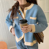 Short-Colored Knitted Cardigan Women 2025 Spring And Autumn New Round Collar Small Fragrant Pocket Hair Thin Women's Coat HZ0108