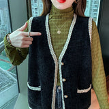 Small Fragrant Knitted Vest Women 2025 Autumn And Winter New Imitation Stings Spoon Shoulder Vest Vest Coat Women's Top HZ0108