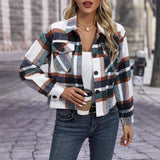 Winter New Turn-Pocket Pocket Fashion Casual Short Lady Lattice Coat HZ0108