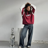 Vintage Semi-Zip Collared Jacket Trendy Street Pop Letter Print Bumping Sports Sweater Women Autumn HZ0108