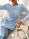 Tiktok's New Round-Neck Open Fork Long-Sleeved Casual Lady's Shirt T-Shirt HZ0108