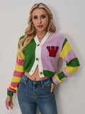 Women's 2025 New Fashion Casual Colored Sweater Striped Collider Button Short-Sleeved Coat HZ0108