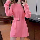 French Retro High-End Retro Knitted Dress Women's Spring And Autumn Chic Women's Beautiful Goddess Fan Sweater Dress HZ0108