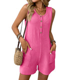 2025 Summer New Women's Button Door Casual Vest Conjoined Shorts HZ0108