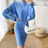 Autumn And Winter Korean Version Of Lazy Sweater Women Loose Chic Hoodie Top Two Sets Of Knitted Sling Vest Dress HZ0108