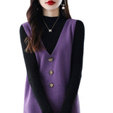 2025 Spring And Autumn V-Neck Dress Women's Vest Vest Knitted Long Sweater Bottom Sweater Skirt Sleeveless HZ0108