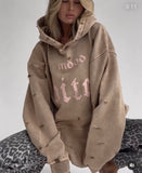 Vintage Washing Water To Make Old Hooded Sweating Autumn And Winter Coat Women's High Street Loose Leisure Tattered Women Loose Thin HZ0108