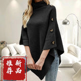 High-Necked Shawl Cloak Direct Sale Autumn And Winter New Solid Color Open Fork Knit Sweater Jacket Woman HZ0108