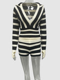 New Fashion Trend Hooded Long-Sleeved Striped Blouse Casual Shorts Set In Fall 2025 HZ0108