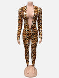 Autumn 2025 New Women's Sexy Hot Girl Tights Hips Long-Sleeved Leopard Print Jumpsuits HZ0108