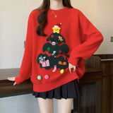 Lazy Wind Red Christmas Sweater Women's Autumn And Winter 2025 Women's Casual Round Knitted Shirt HZ0108