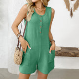 2025 Summer New Women's Button Door Casual Vest Conjoined Shorts HZ0108
