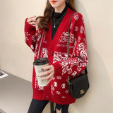 Japan And South Korea Hit The Long Sweater In The Lazy Wind 2025 Autumn And Winter New V-Necked Wreasted Loose Knitted Coat HZ0108