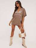High Street To Make Old Short-Sleeved T-Shirts For Women Wearing Loose Leisure V Collar Blouse Hot Babes HZ0108