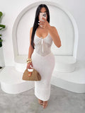 25 Early Summer Explosion Dress Fashion Hanging Neck Low Breast Tie Knitted Sexy Women's Clothing HZ0108