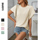 2025 Summer New Lady Collar Double Lotus Leaf Side Short-Sleeved T-Shirt HZ0108