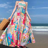 Women's Clothing 2025 Spring New Sexy Big Swing Dress Graffiti Print Sleeveless Sling Dress HZ0108