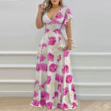 Spring 2025 New Women's Elegant V-Neck Sexy Lotus Leaf Sleeve Print Dress HZ0108