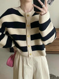 Soft Glutinous Bumpy Stripe Short Knitted Autumn And Winter French Style Languid Loose Outer Sweater Coat HZ0108