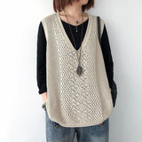 Knitted Vest Spring And Summer Hollow Sleeveless Thin Loose Size V Laguard Shoulder Retro Horse Tide Outside HZ0108