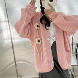 Autumn And Winter New Korean Version Of The Design Sense Three-Dimensional Flower Round-Neck Sweater Gentle Lazy Wind Loose Knitted Shirt Jacket HZ0108