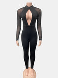 Autumn 2025 New Women's Fashion Sexy Bare Back Depth V Long-Sleeved Solid-Colored Tight Jumpsuit HZ0108