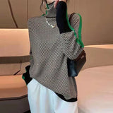 High-Neck Splicing Striped Sweater Women's Loose Ocean Gas Hooded Bottom Knitted Jersey Autumn Winter 2025 New Station HZ0108