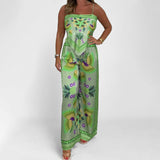 Spring 2025 New Sexy Fashion Print Sling Temperament With Loose Lady Trousers Set HZ0108