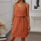 2025 Summer New Side Collar Rope Sleeveless Vest Dress With Inner Lining HZ0108