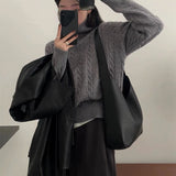 Over-Collar Design Jersey Knitted Jersey Autumn And Winter Women's Long-Sleeved Solid Color Temperament Loose Tops Women's Coat HZ0108