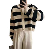 Soft Glutinous Bumpy Stripe Short Knitted Autumn And Winter French Style Languid Loose Outer Sweater Coat HZ0108